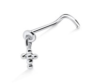 Ball Cross Shaped Silver Curved Nose Stud NSKB-550